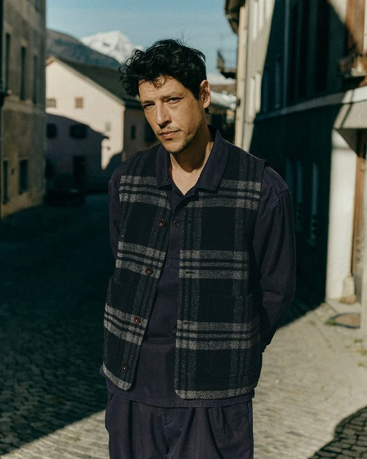TOAST | Melton Wool Check Gilet | Charcoal