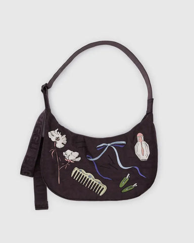 Baggu | Medium Crescent Nylon bag | Embroidered Get Ready With Me