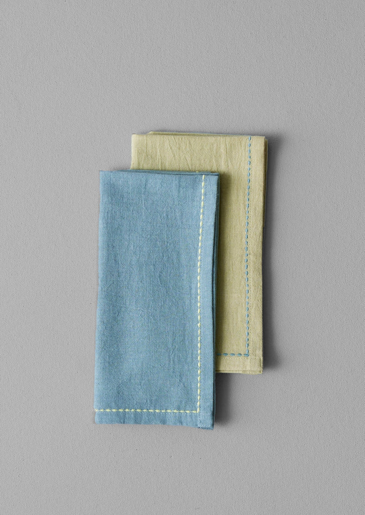 Toast | Embroidered Cotton Linen Napkin Set| Pollen/Breeze blue