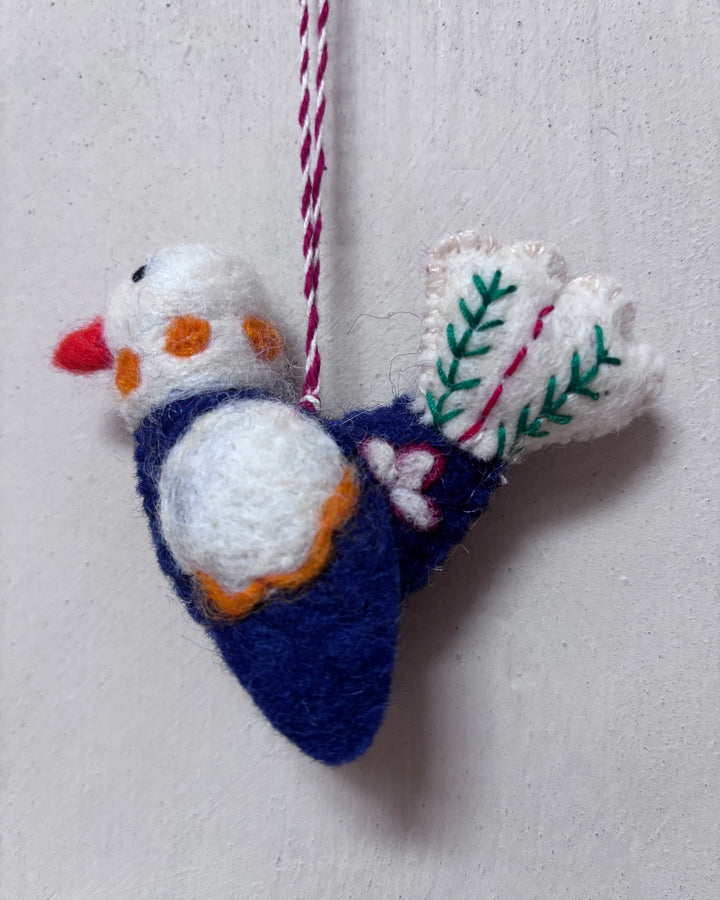 Felted Bird Christmas Decoration | White Navy