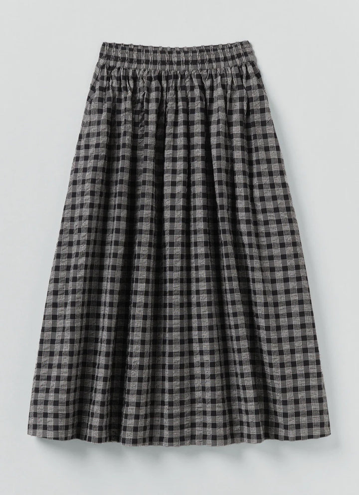 Toast | Binding check cotton wool gathered skirt | Black Ecru
