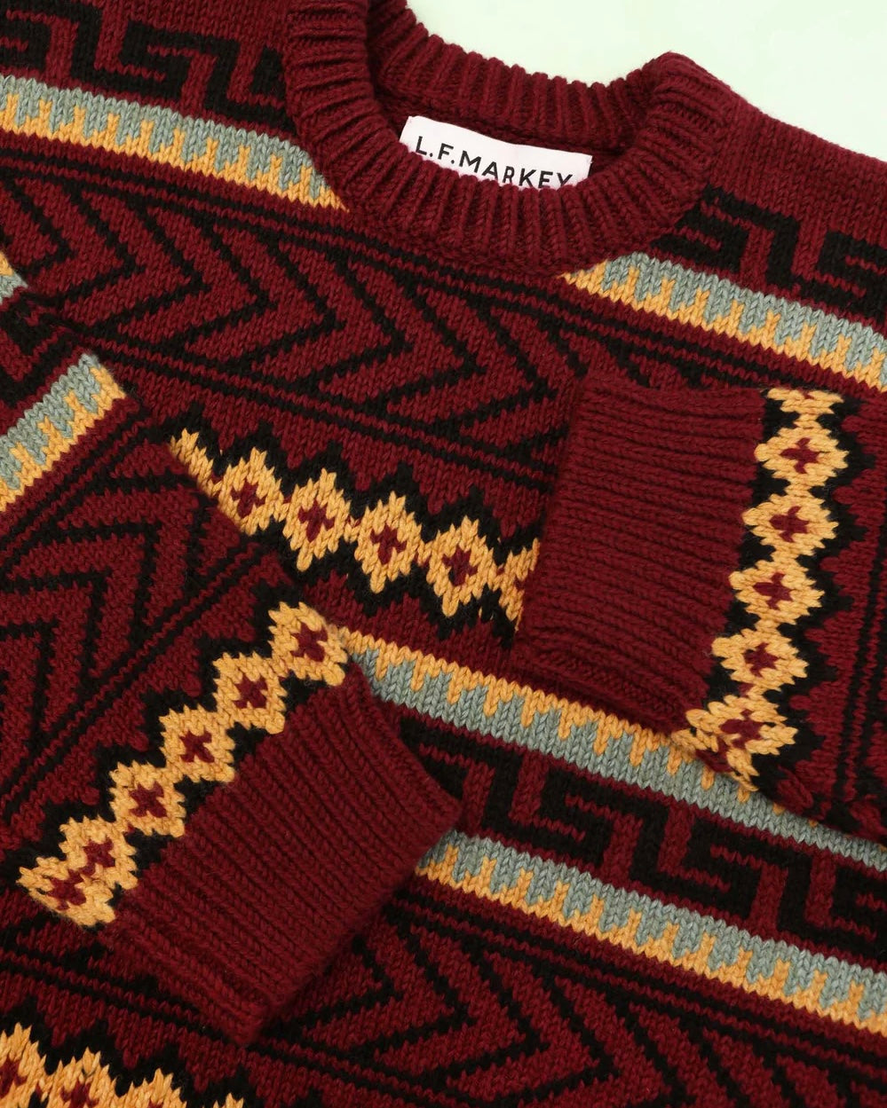 LF Markey | Bjorn Knit Jumper | Burgundy Intarsia