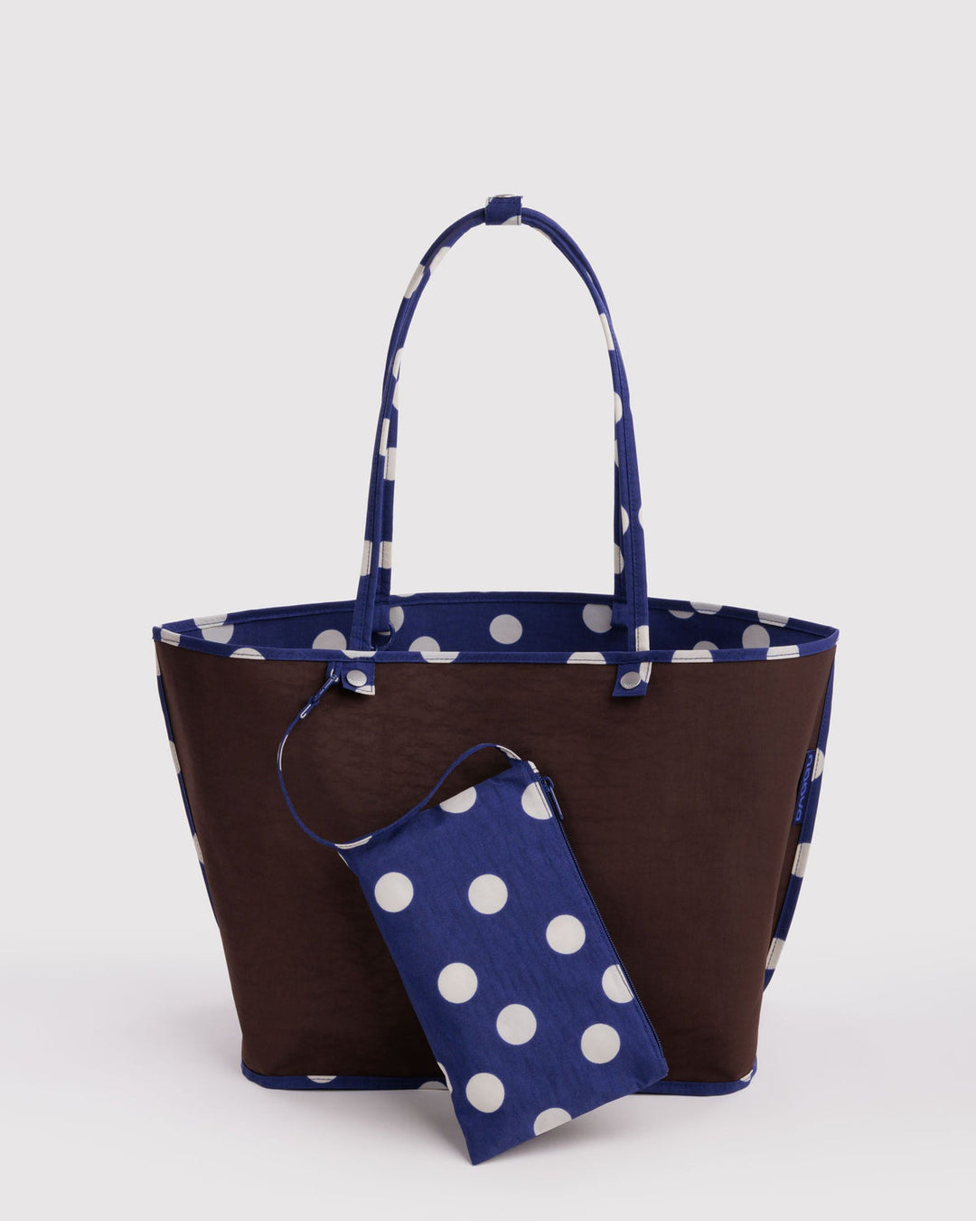 Baggu | Large Nylon Reversible Tote | Navy Polka Dot Mix