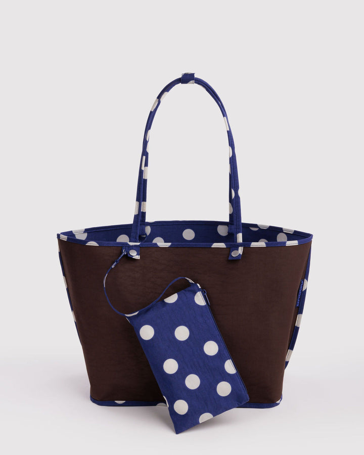 Baggu | Large Nylon Reversible Tote | Navy Polka Dot Mix