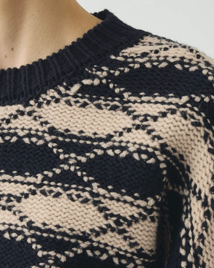 TOAST | Jacquard Stripe Wool Sweater | Navy Ecru
