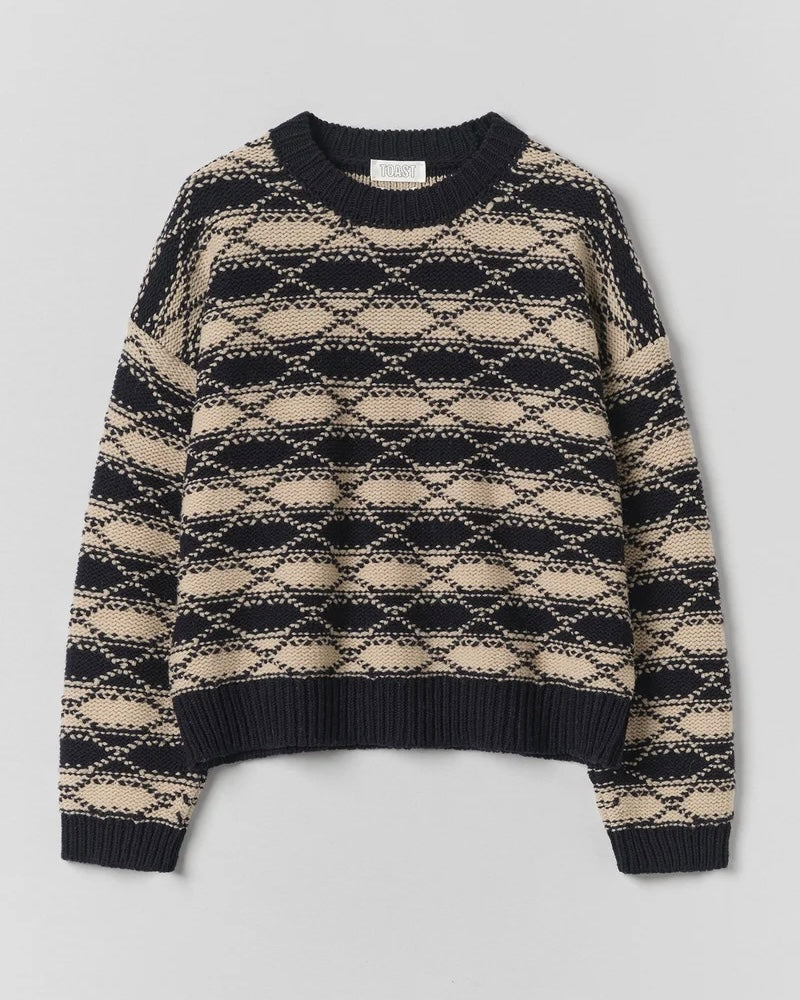 TOAST | Jacquard Stripe Wool Sweater | Navy Ecru