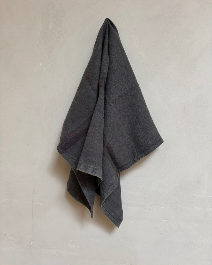 Charvet Editions | French Linen tea towel | Striped Oxyde (Grey)