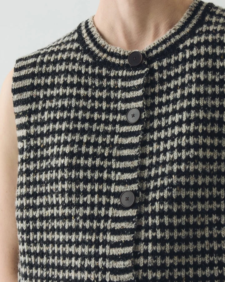 TOAST | Striped Donegal Wool Buttoned Tank | Flax Charcoal