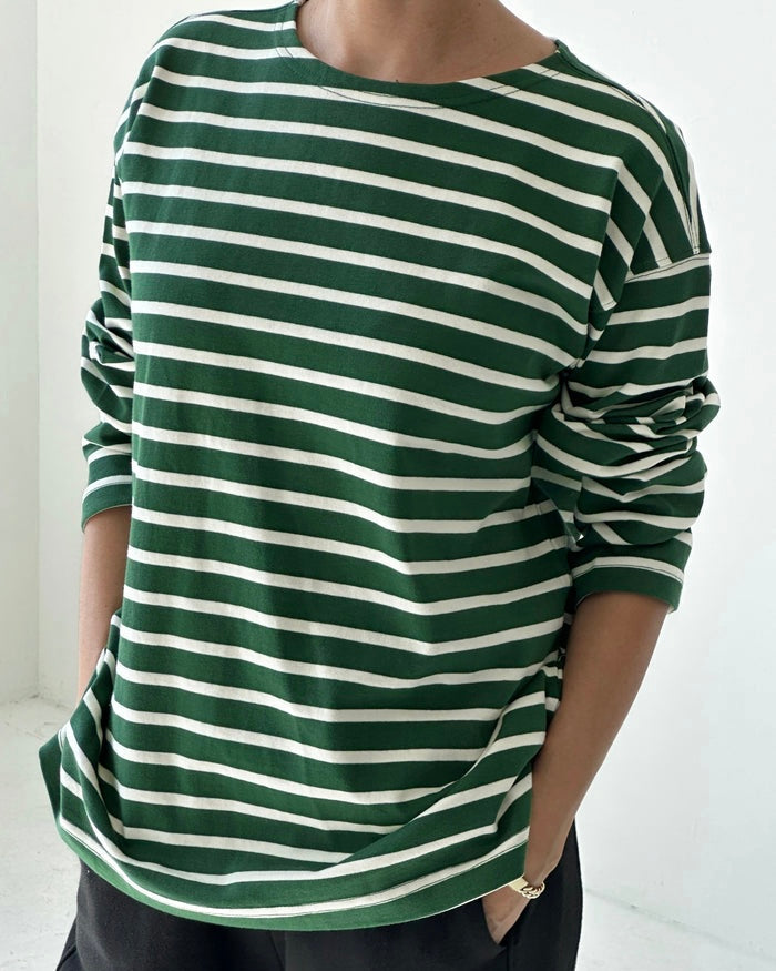 Le Bon Shoppe | Marseille Top | White Stripe on Pine (Pre Order)