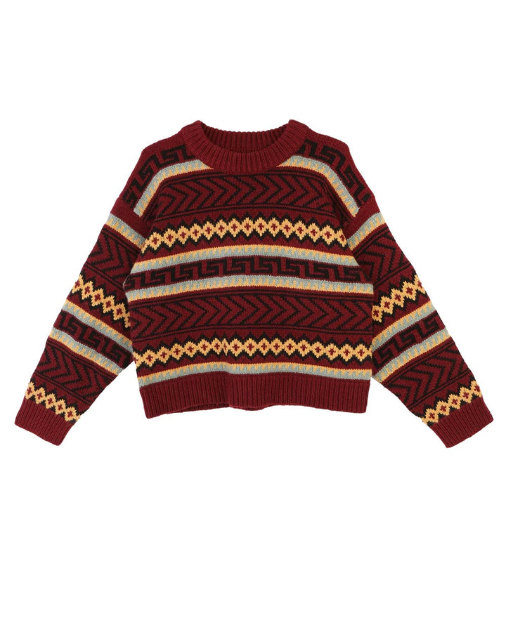 LF Markey | Bjorn Knit Jumper | Burgundy Intarsia