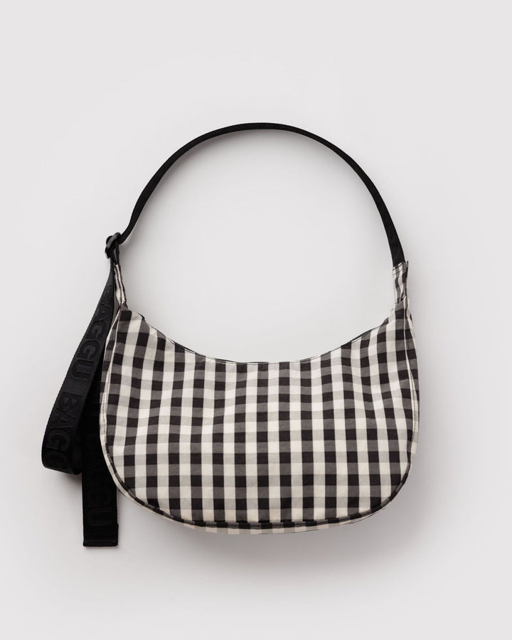 Baggu | Medium Crescent Nylon bag | Black and Cream Gingham