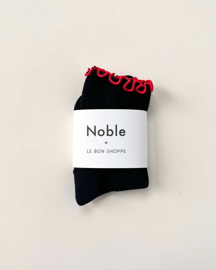 Le Bon Shoppe x Noble | Petite Ruffle Sock | Black Red
