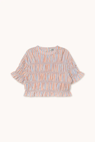 Tiny Big Sister | Striped smocked top | Blue grey papaya