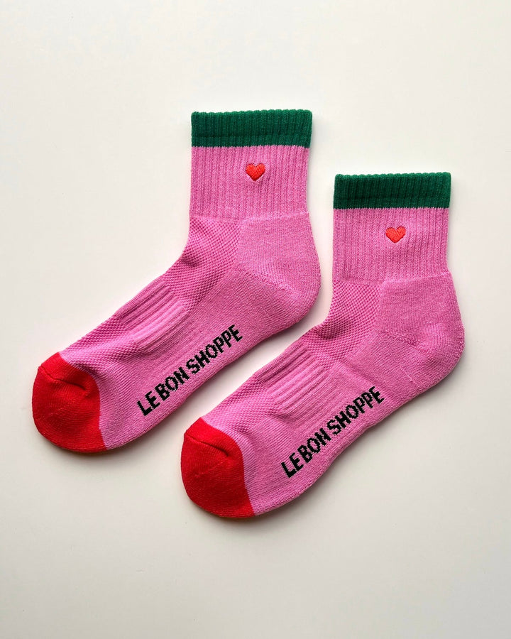 Le Bon Shoppe | Embroidered Colour Block Girlfriend Socks | Rose Green & Heart