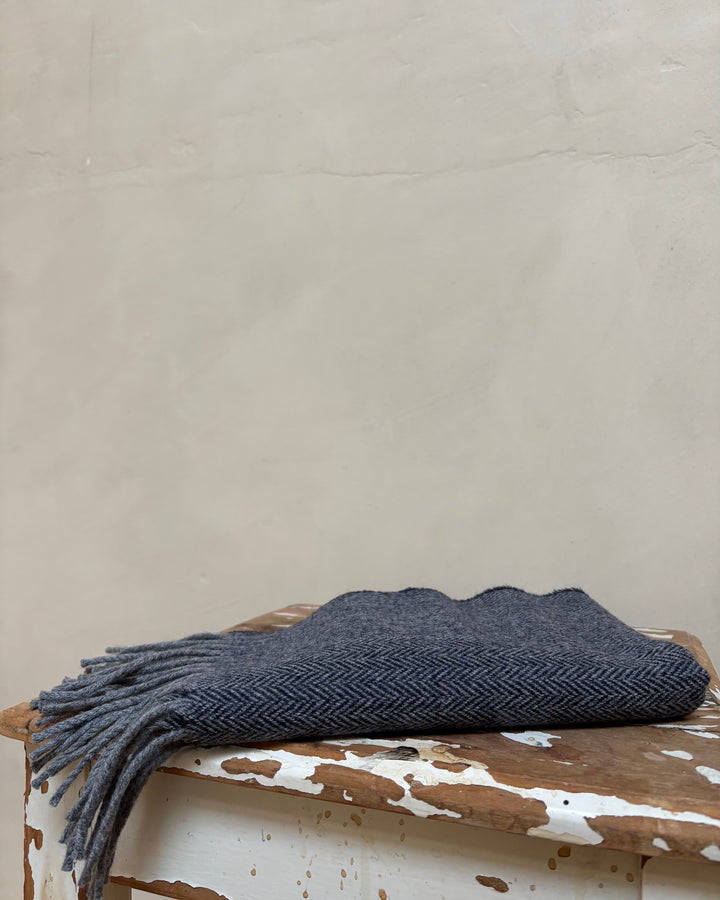 McNutt | Unisex Lambswool Scarf | Navy & Grey Herringbone