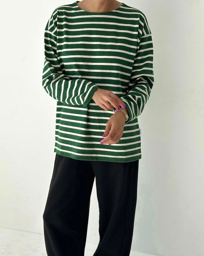 Le Bon Shoppe | Marseille Top | White Stripe on Pine (Pre Order)