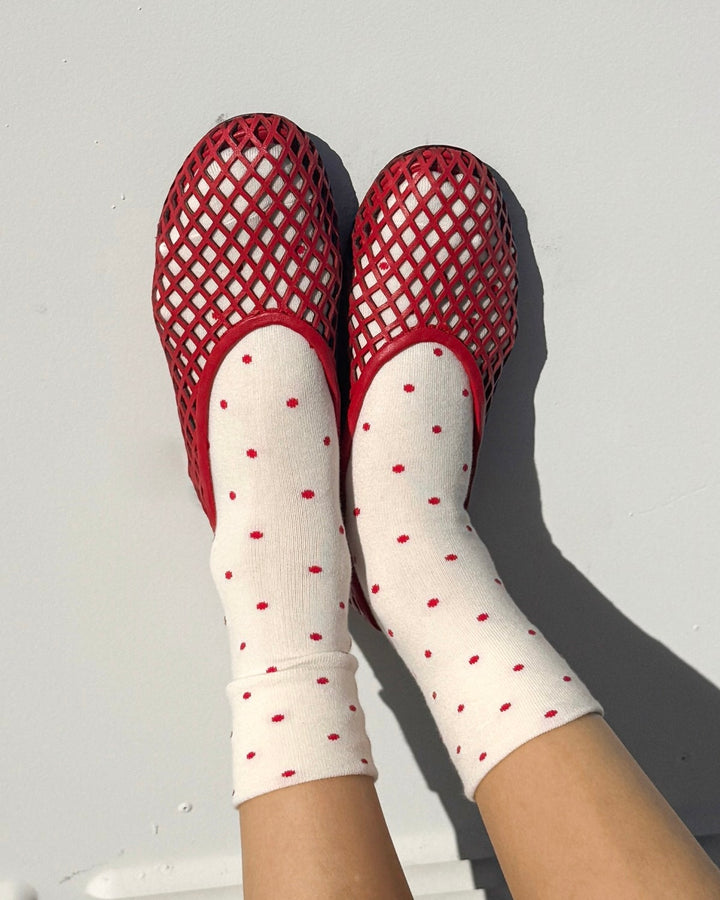 Le Bon Shoppe | Sneaker Socks | polka dot cream red