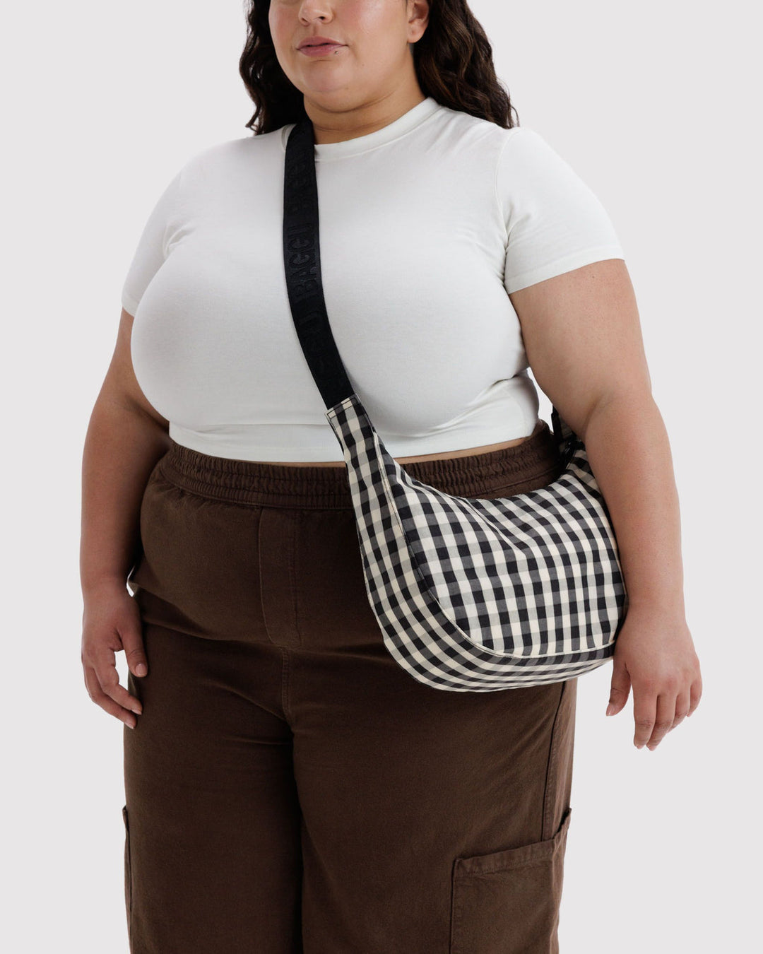 Baggu | Medium Crescent Nylon bag | Black and Cream Gingham