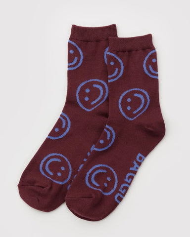 Baggu | Crew Sock | Mahogany Happy