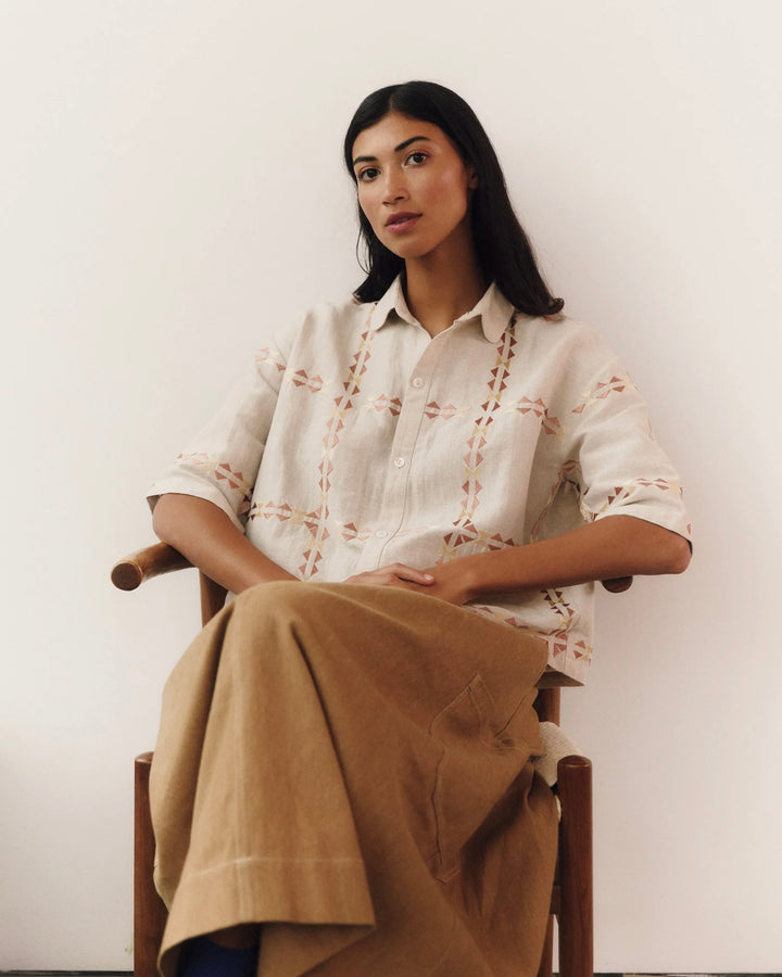 Sideline | Polly Shirt | Oat Embroidered