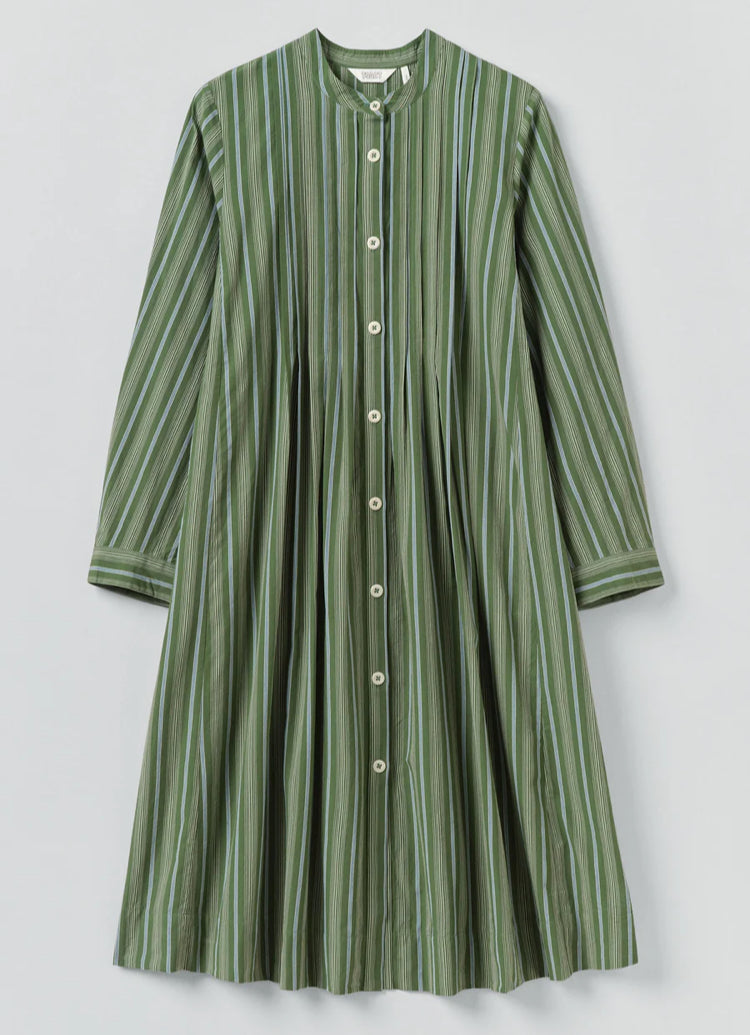 Toast | Sleepy Pintuck stripe dress | Forest Green