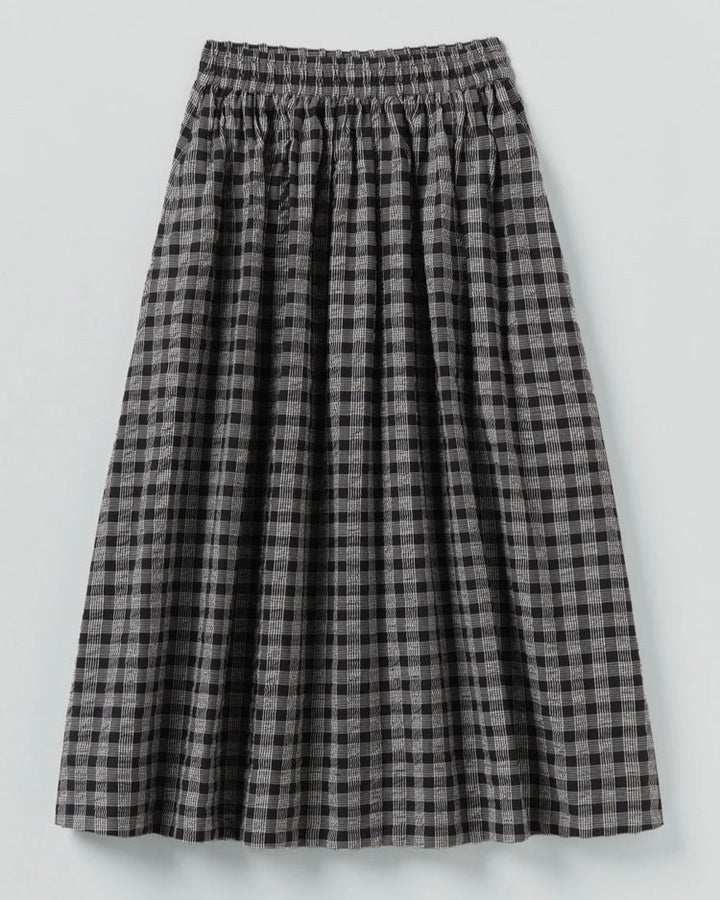 Toast | Binding check cotton wool gathered skirt | Black Ecru
