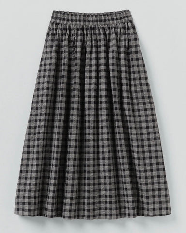 Toast | Binding check cotton wool gathered skirt | Black Ecru