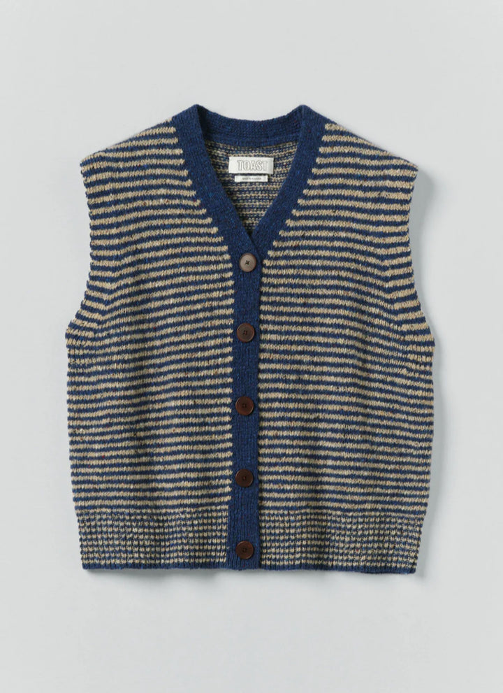 Toast | Striped Donegal V-Neck | Ink Biscuit