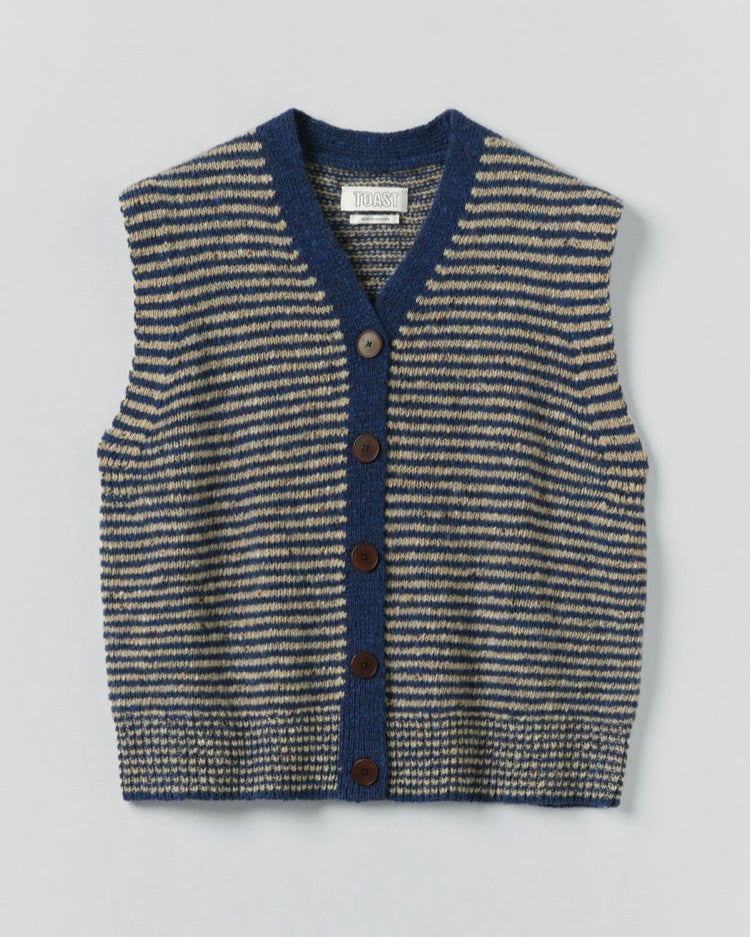 Toast | Striped Donegal V-Neck | Ink Biscuit