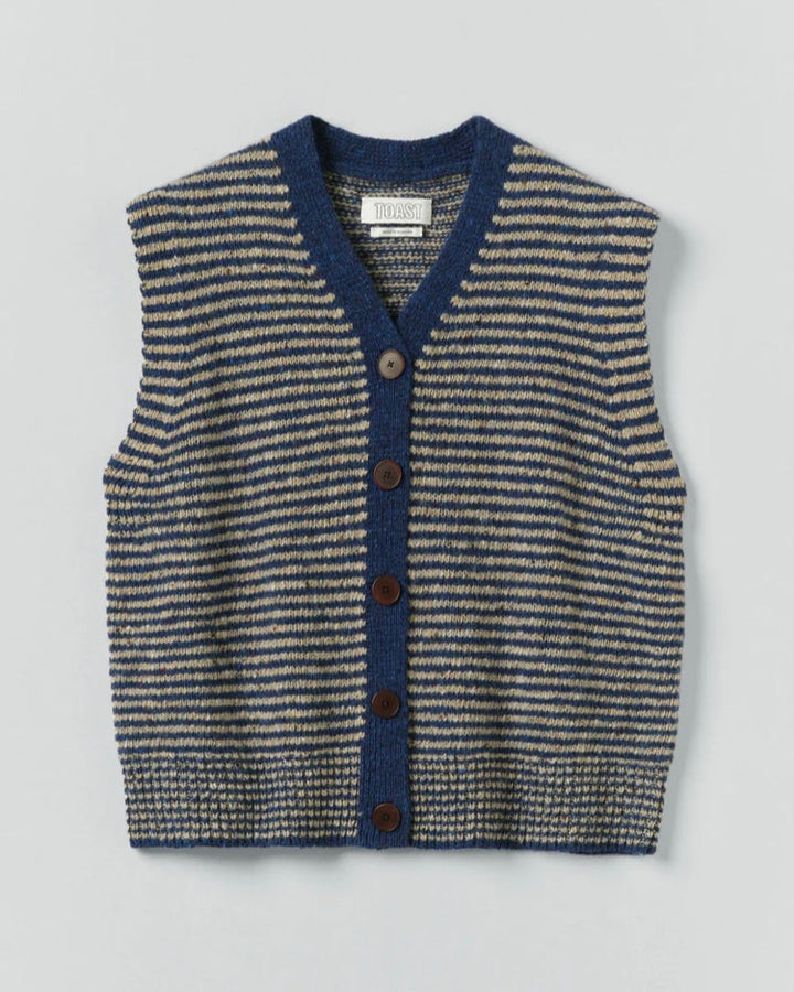 Toast | Striped Donegal V-Neck | Ink Biscuit