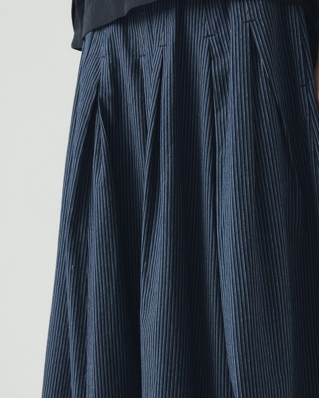 Toast | Railroad Stripe Pleated Cotton Skirt | Denim Blue