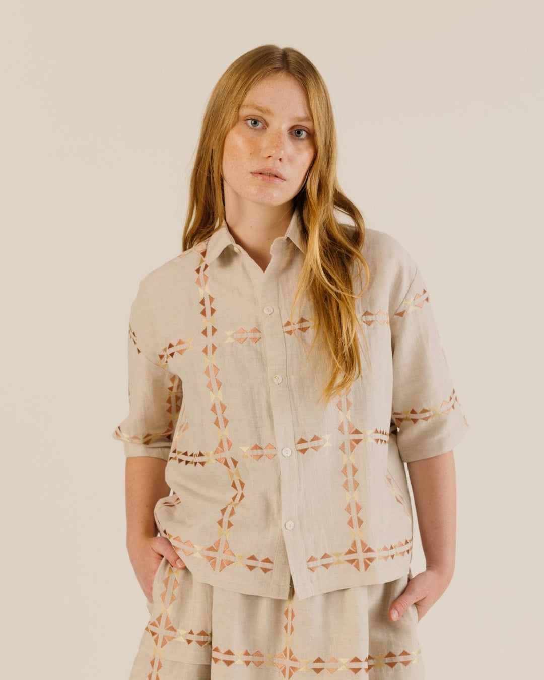 Sideline | Polly Shirt | Oat Embroidered