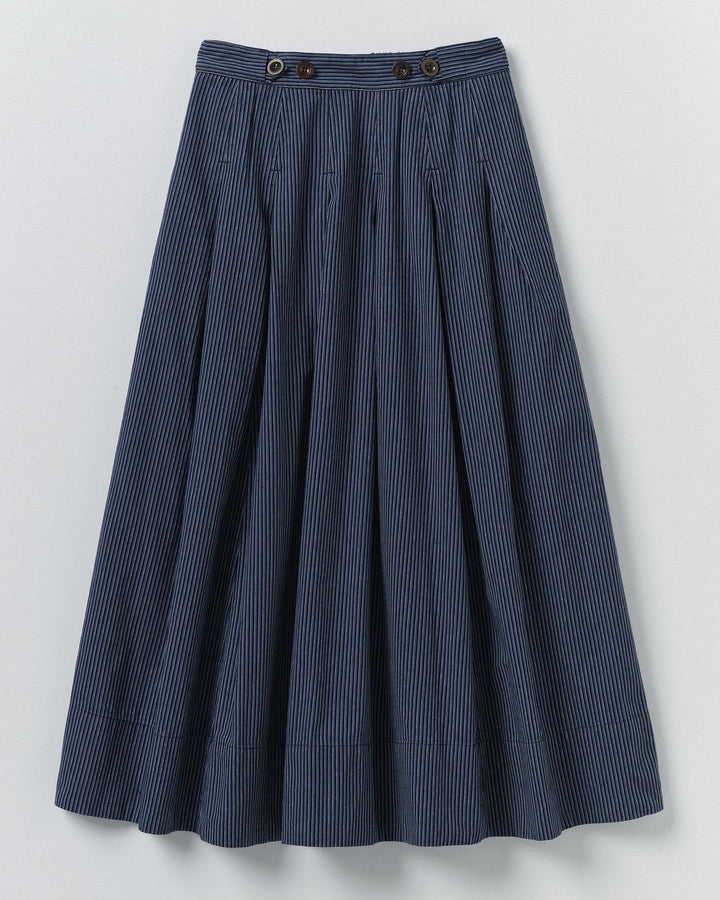 Toast | Railroad Stripe Pleated Cotton Skirt | Denim Blue