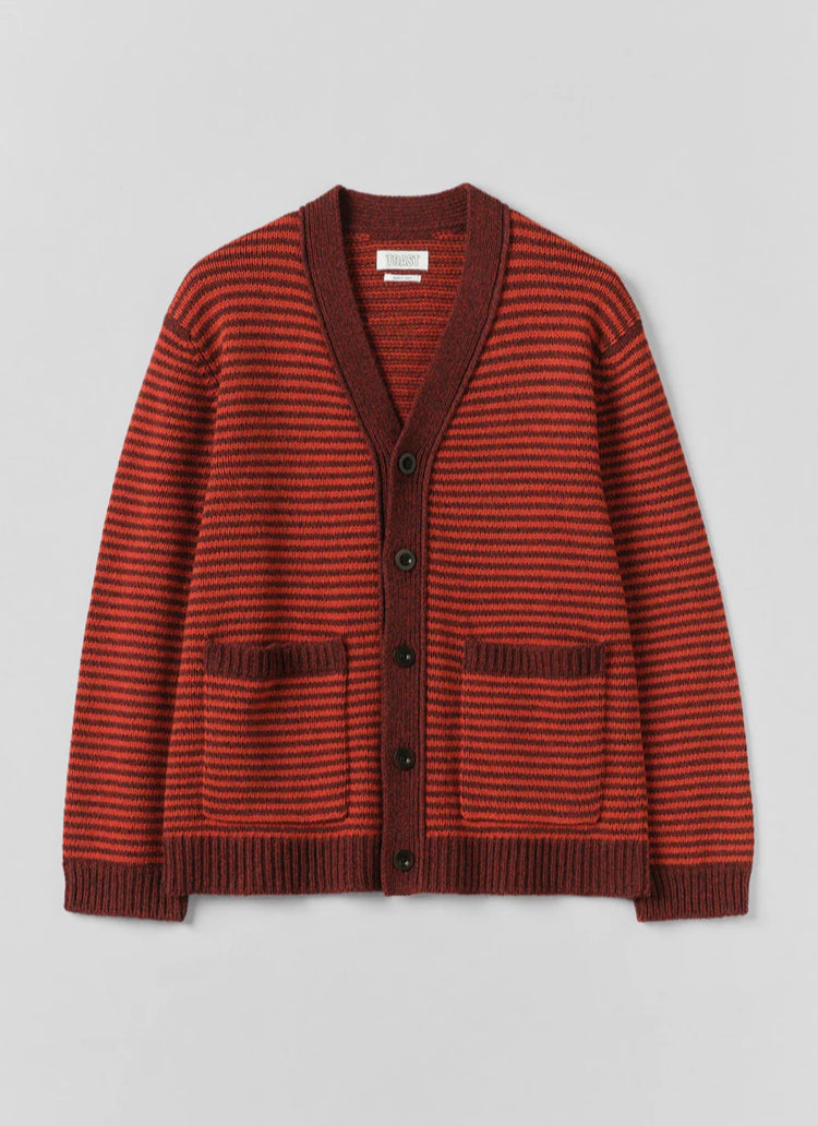 Toast | Striped Wool Cardigan | Cardinal Red/Plum