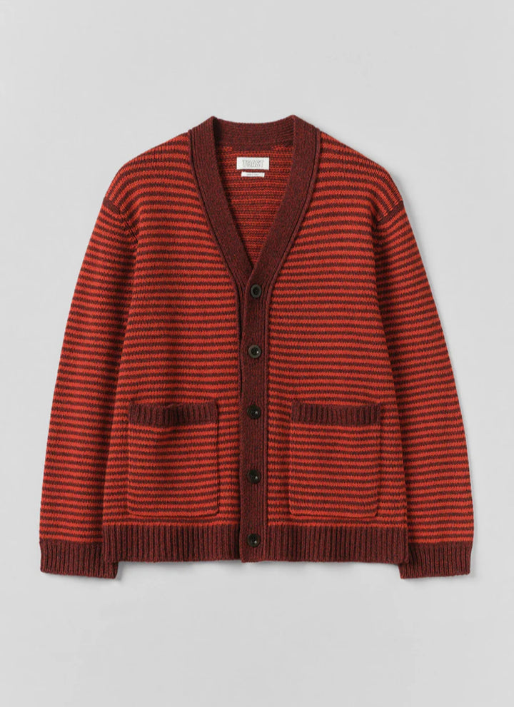 Toast | Striped Wool Cardigan | Cardinal Red/Plum