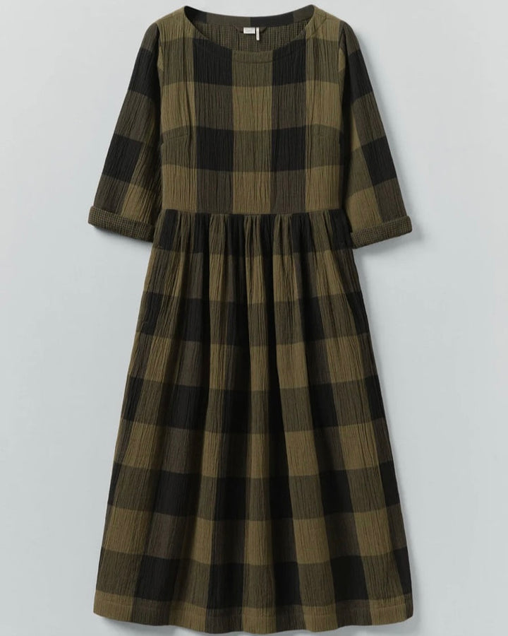 Toast | Freya Crinkle cotton dress | Olive Black