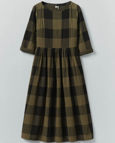 Toast | Freya Crinkle cotton dress | Olive Black