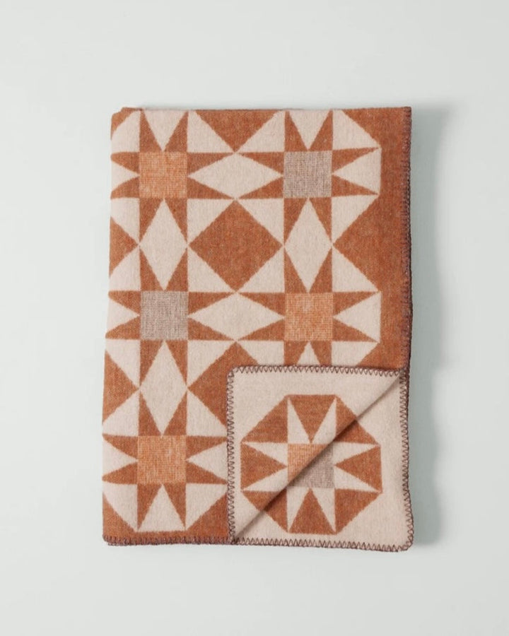 Toast | Jacquard Star Wool Blanket | Rust/Soft Peach