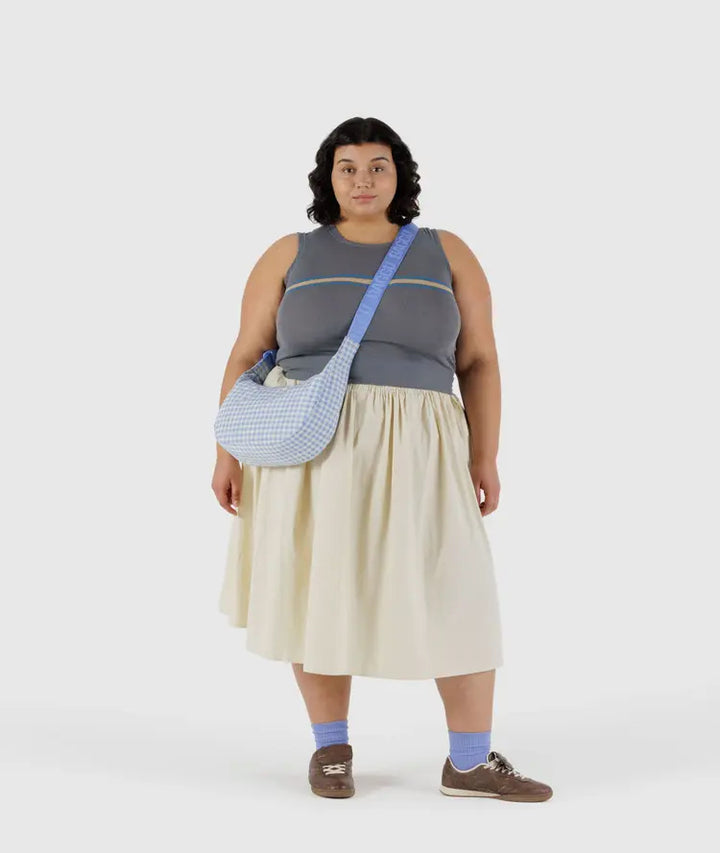 Baggu | Medium Crescent Nylon bag | Light Blue Gingham