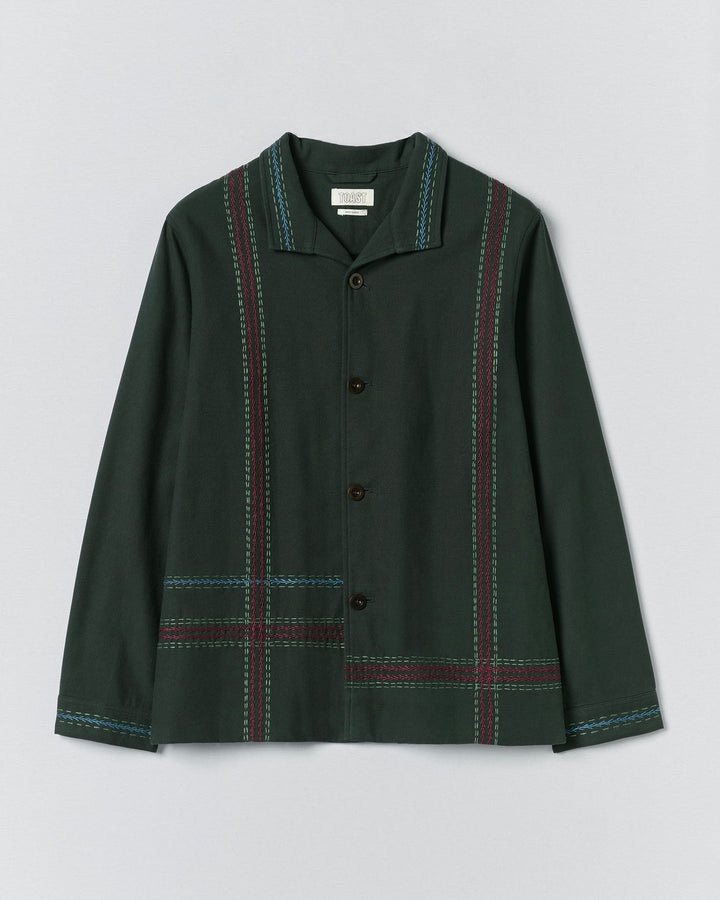 Toast | Hand Embroidered Stripe Cotton jacket | Verdigris