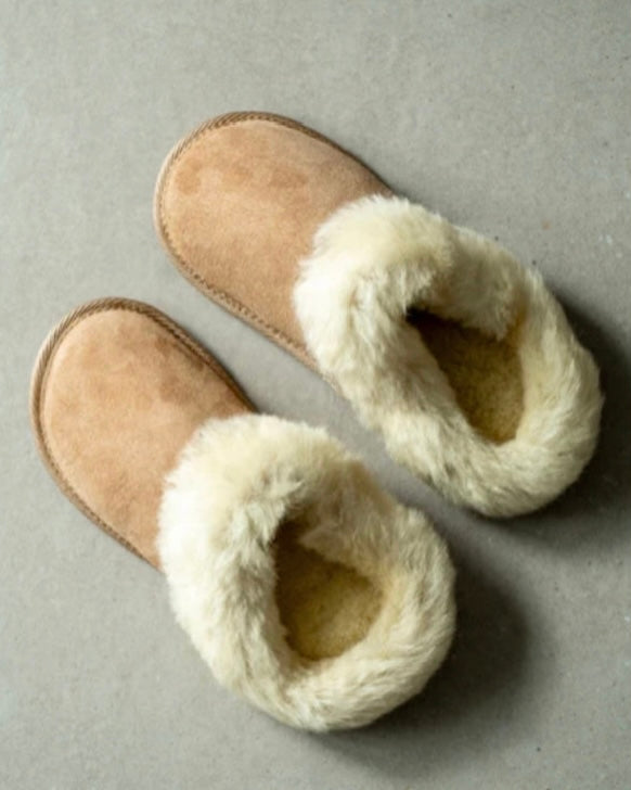 Unisex Sheepskin backless Slippers with Trim