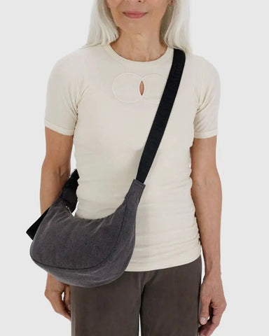 Baggu | Small crescent bag | Washed Black Denim