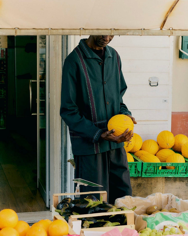Toast | Hand Embroidered Stripe Cotton jacket | Verdigris