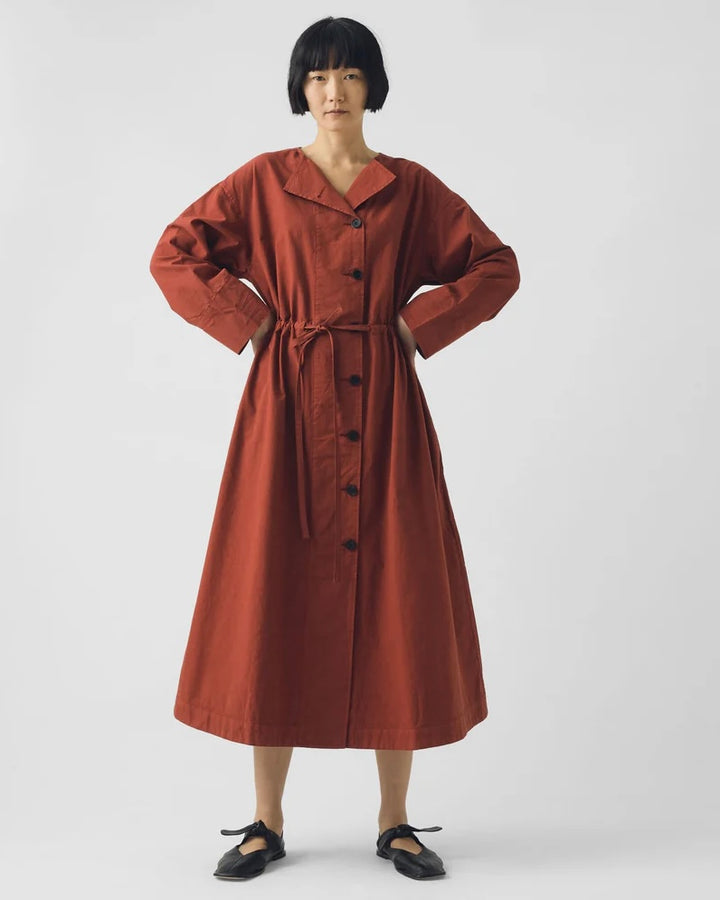 Toast | Button through cotton linen poplin dress | Brick