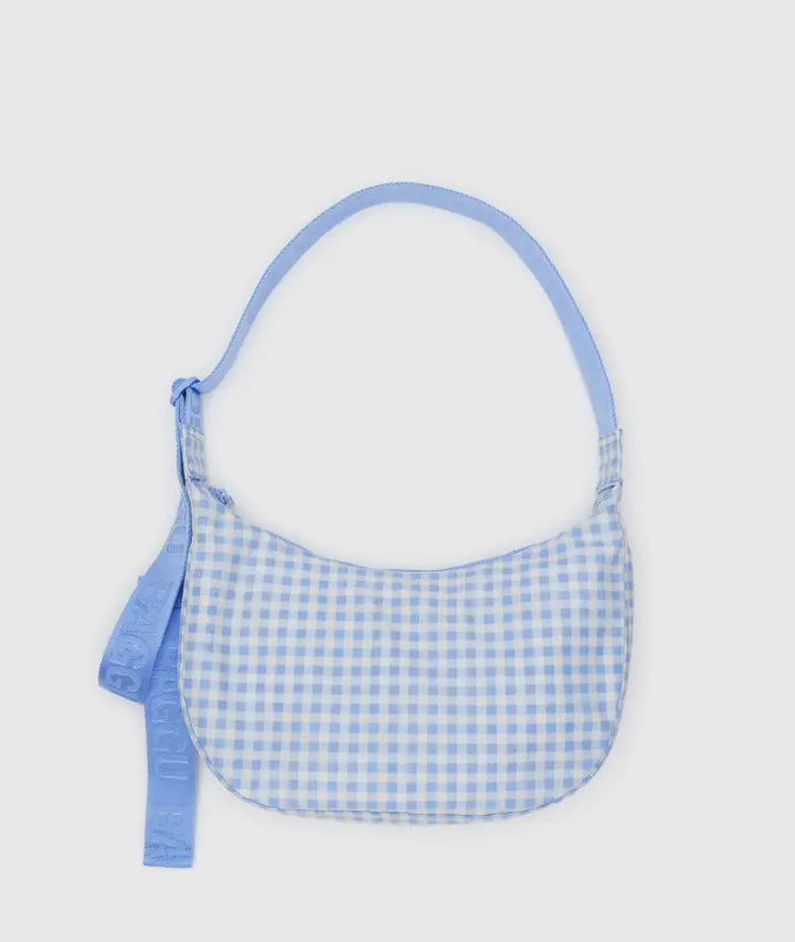Baggu | Medium Crescent Nylon bag | Light Blue Gingham