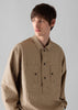 Toast | Half placket stripe workwear shirt | Ecru Brown