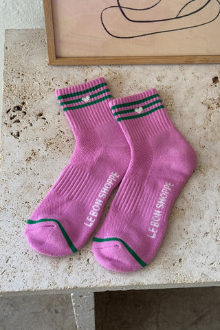 Le Bon Shoppe | Embroidered Girlfriend Socks | Rose Pink and Heart