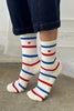 Le Bon Shoppe | Embroidered Stripe Boyfriend socks | Red Blue & heart