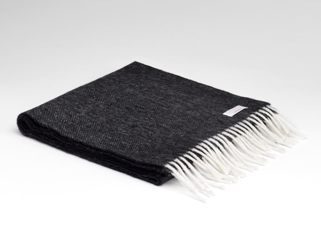 McNutt | Unisex Lambswool Scarf | Black Large Herringbone